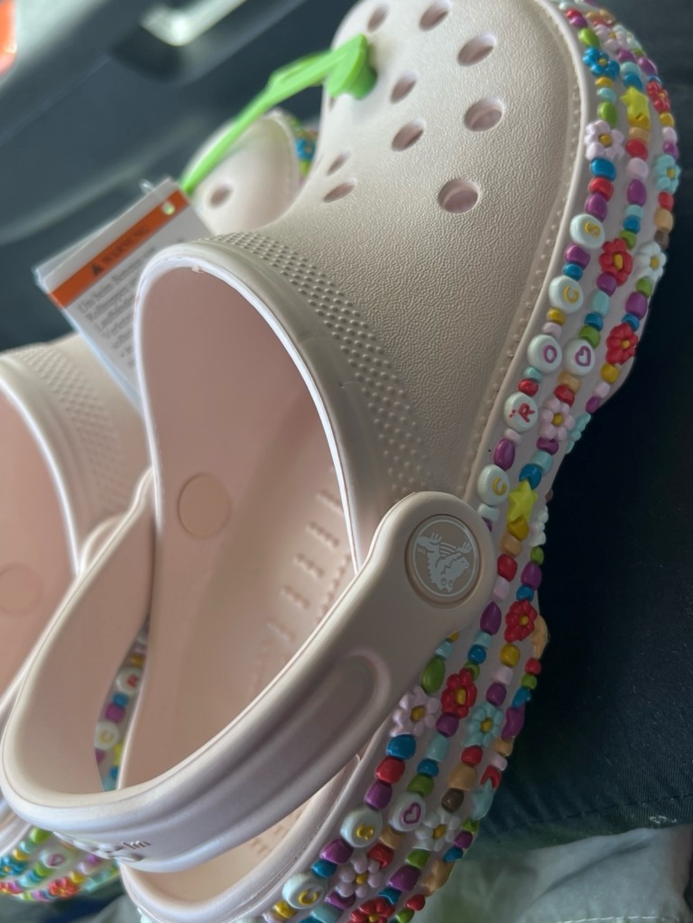 CROCS Kids Light Pink Beaded Clog Sandals with Multicolor Charms